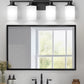 YANSUN 27 in. 4-Light Matte Black Cylinder Glass Shade Vanity Light with Dimmable for Bathroom No Bulbs Included
