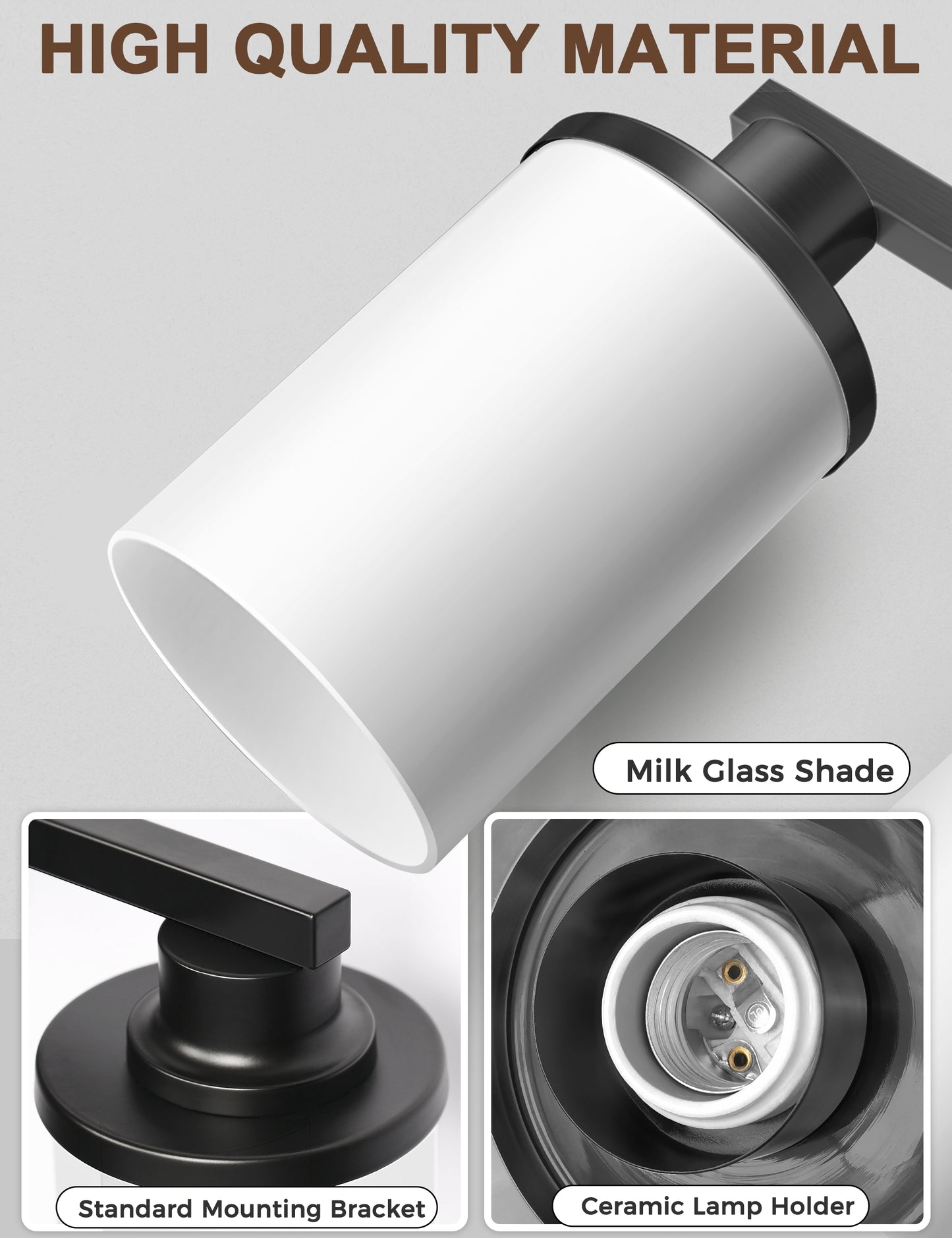 YANSUN 27 in. 4-Light Matte Black Cylinder Glass Shade Vanity Light with Dimmable for Bathroom No Bulbs Included