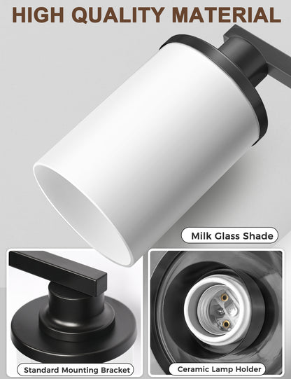 YANSUN 27 in. 4-Light Matte Black Cylinder Glass Shade Vanity Light with Dimmable for Bathroom No Bulbs Included