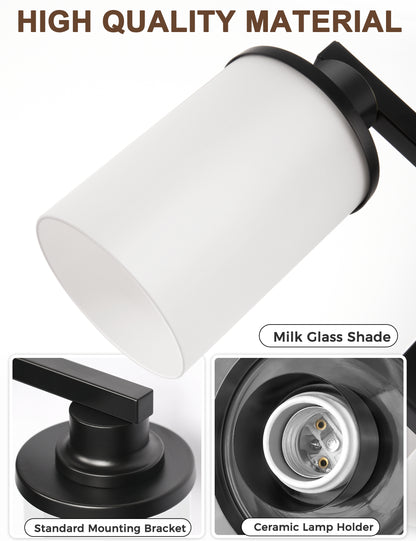 YANSUN 27 in. 4-Light Matte Black Cylinder Glass Shade Vanity Light with Dimmable for Bathroom No Bulbs Included