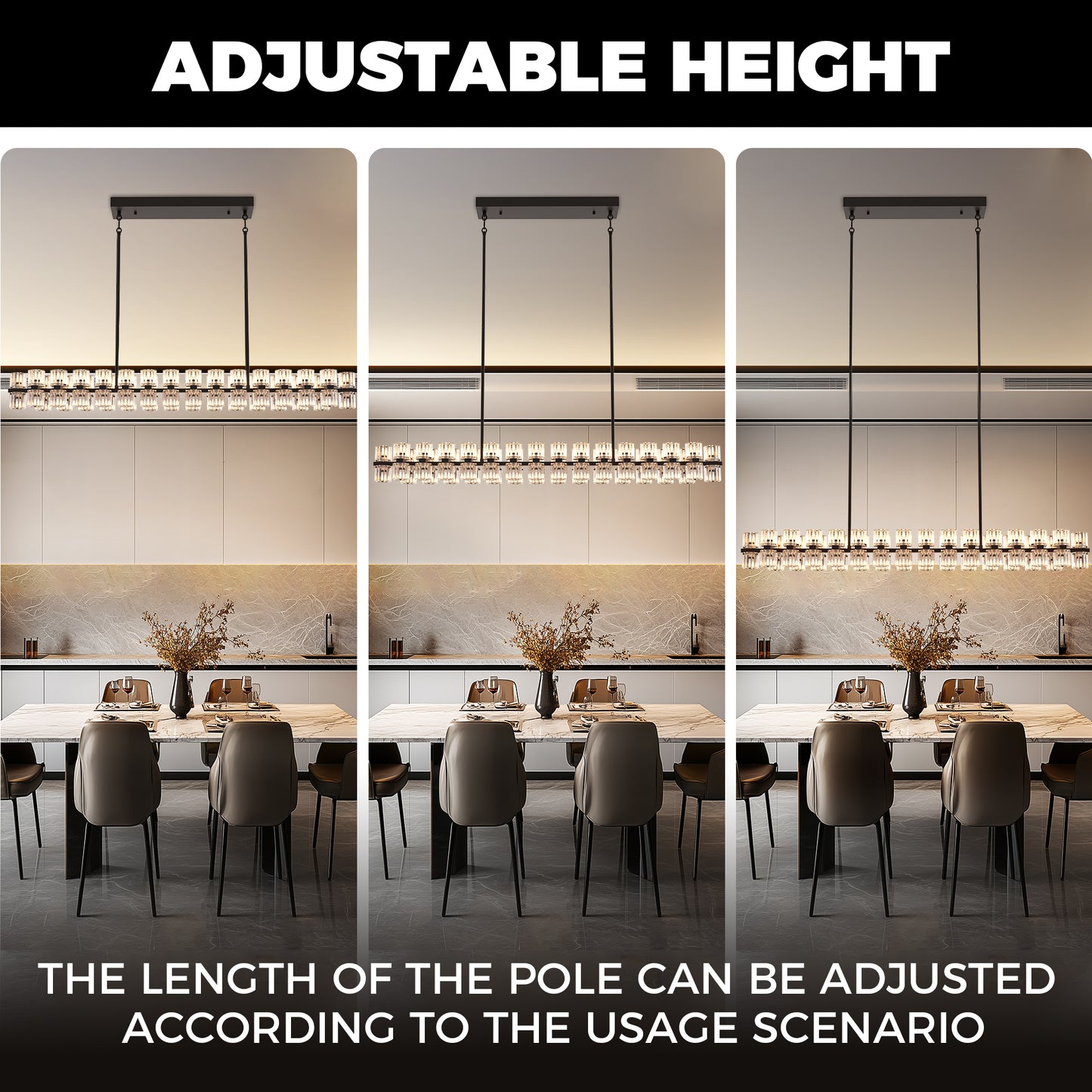 YANSUN 60-Light Modern Black Crystal Chandelier G9 LED 3000K Warm White Pendant Light for Dining Room Living Room