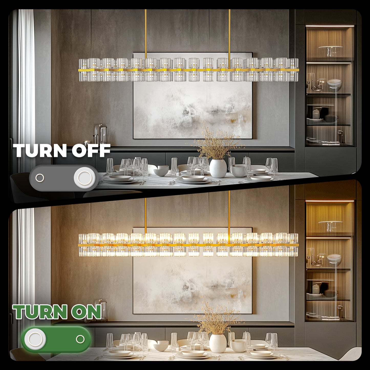 YANSUN 60-Light Gold Crystal Chandelier with Crystal Shade, 3000K Warm Light, Modern Hanging Pendant Light with 70 G9 Bulbs