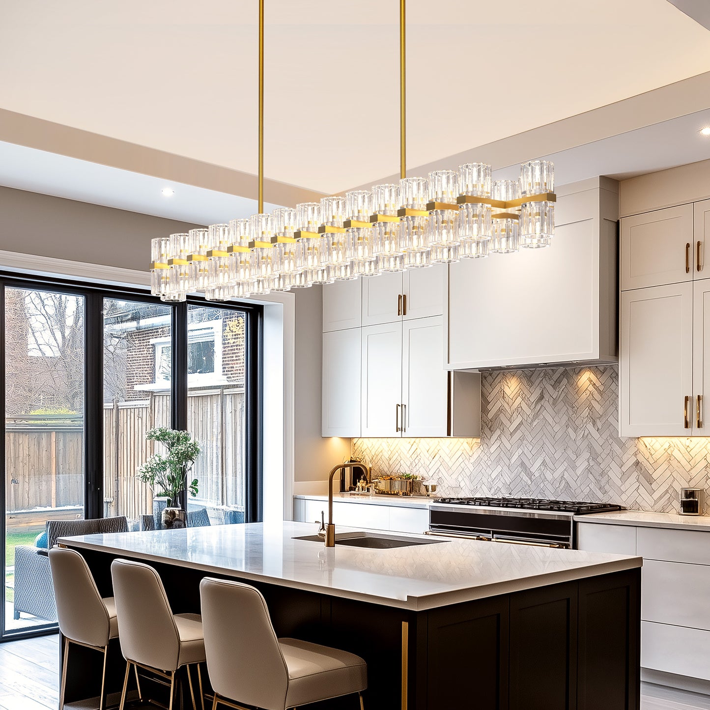 YANSUN 60-Light Gold Crystal Chandelier with Crystal Shade, 3000K Warm Light, Modern Hanging Pendant Light with 70 G9 Bulbs