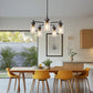 YANSUN 25 in. 5-Light Matte Black Chandelier with Clear Glass Shades E26 for Living Room, Dining Room, or Entryway (1-Pack)