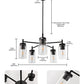 YANSUN 25 in. 5-Light Matte Black Chandelier with Clear Glass Shades E26 for Living Room, Dining Room, or Entryway (1-Pack)