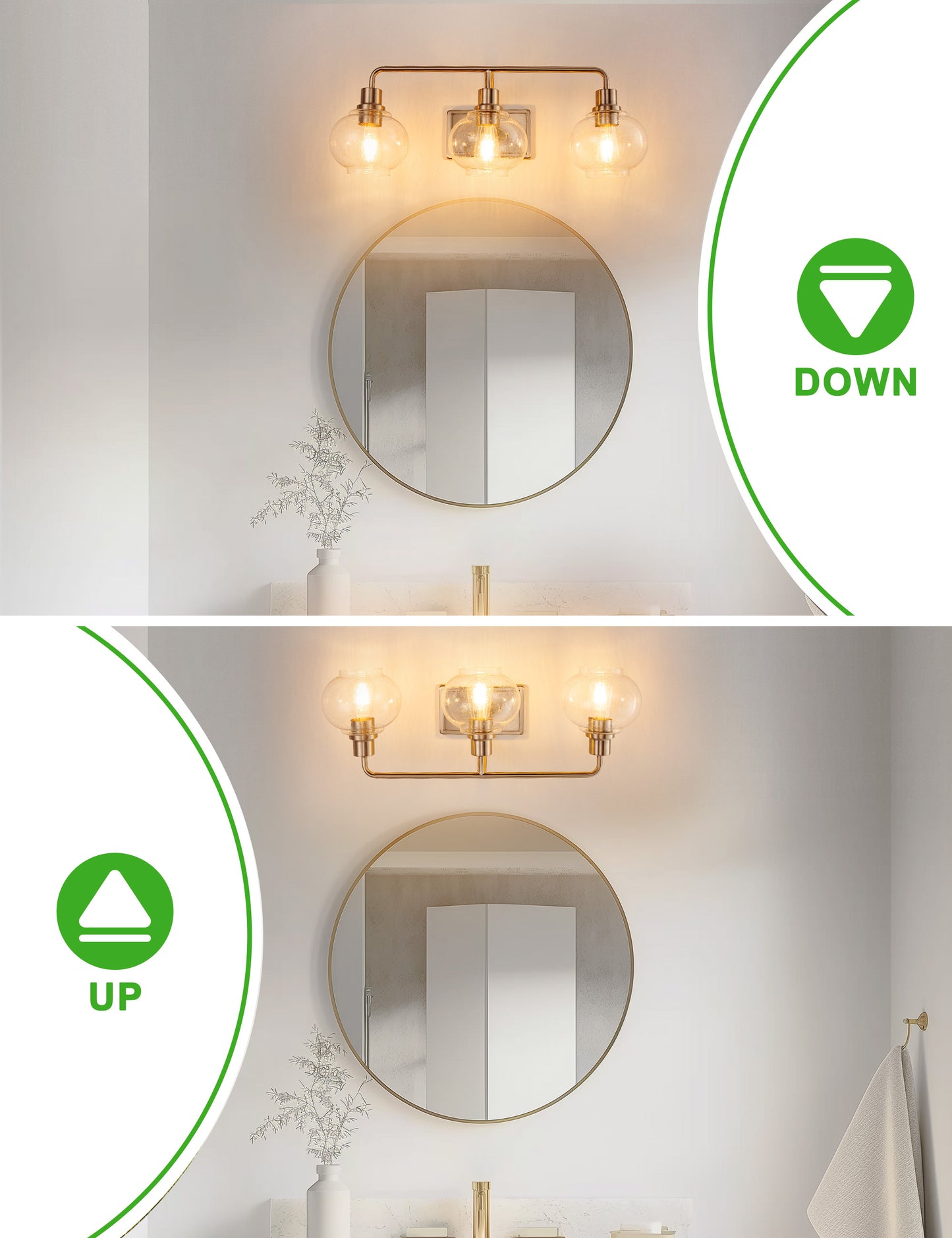 YANSUN 27 in. 3-Light Brushed Nickel Vanity Light with Clear Glass Shades, Wall Sconce for Vanity Mirror or Dressing Room
