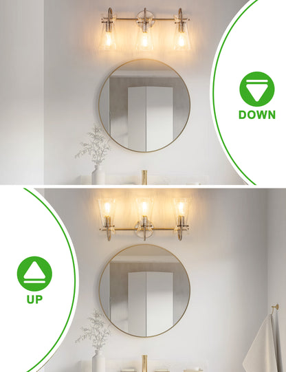 YANSUN 24 in. 3-Light Brushed Nickel Vanity Light with Glass Shades, Modern Wall Sconce for Bathroom, Vanity, or Dressing Room