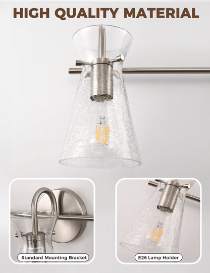 YANSUN 24 in. 3-Light Brushed Nickel Vanity Light with Glass Shades, Modern Wall Sconce for Bathroom, Vanity, or Dressing Room