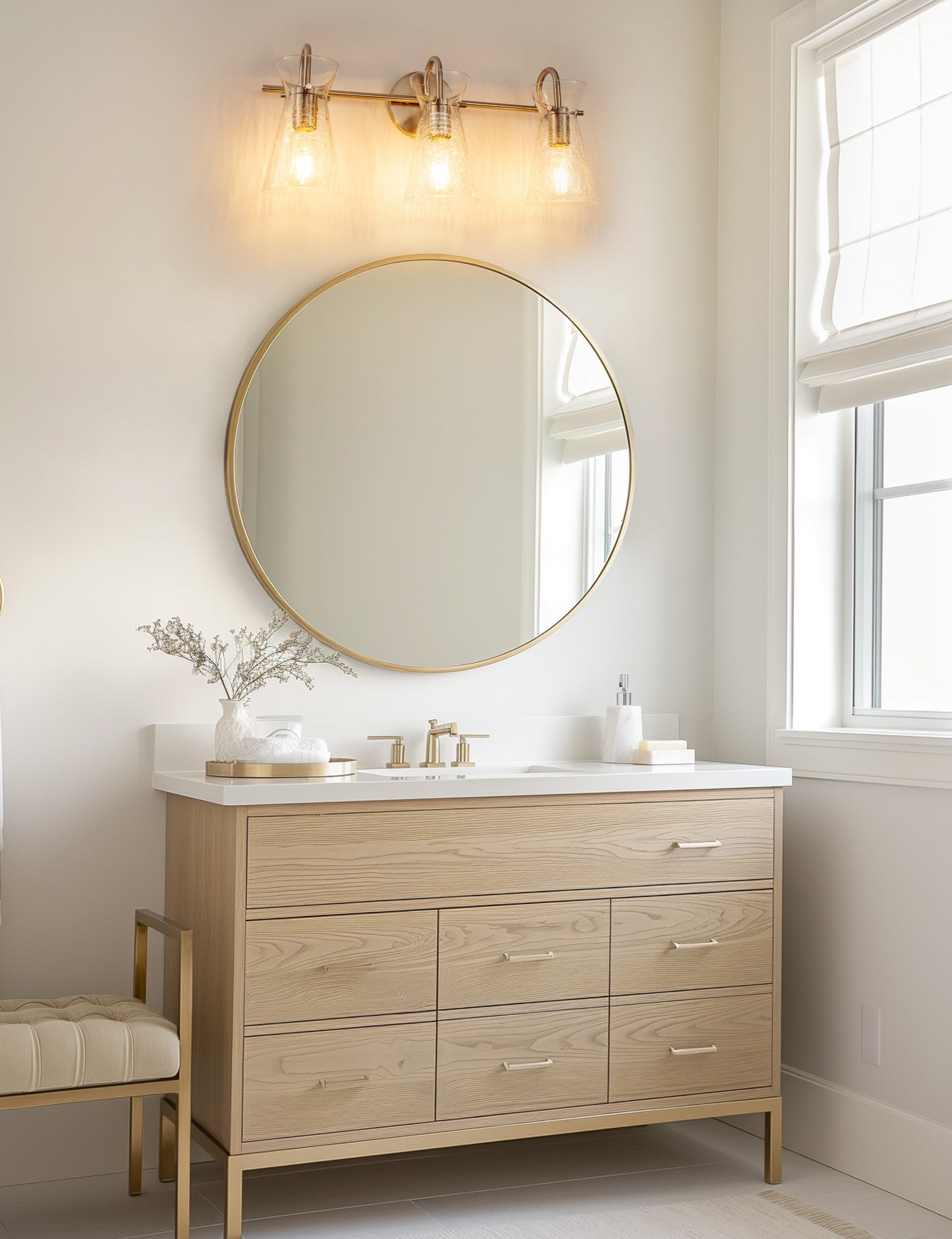 YANSUN 24 in. 3-Light Brushed Nickel Vanity Light with Glass Shades, Modern Wall Sconce for Bathroom, Vanity, or Dressing Room