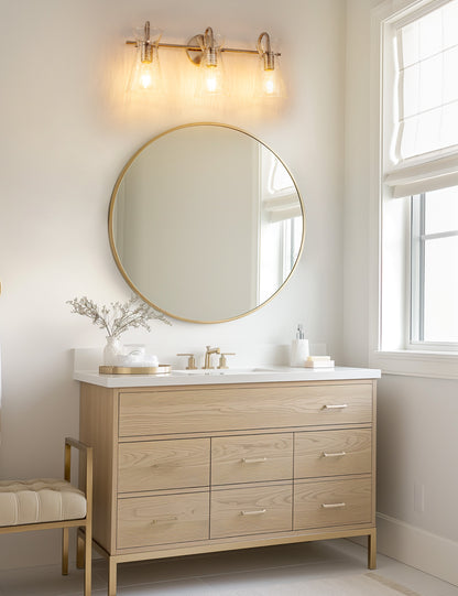YANSUN 24 in. 3-Light Brushed Nickel Vanity Light with Glass Shades, Modern Wall Sconce for Bathroom, Vanity, or Dressing Room