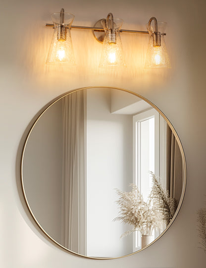 YANSUN 24 in. 3-Light Brushed Nickel Vanity Light with Glass Shades, Modern Wall Sconce for Bathroom, Vanity, or Dressing Room