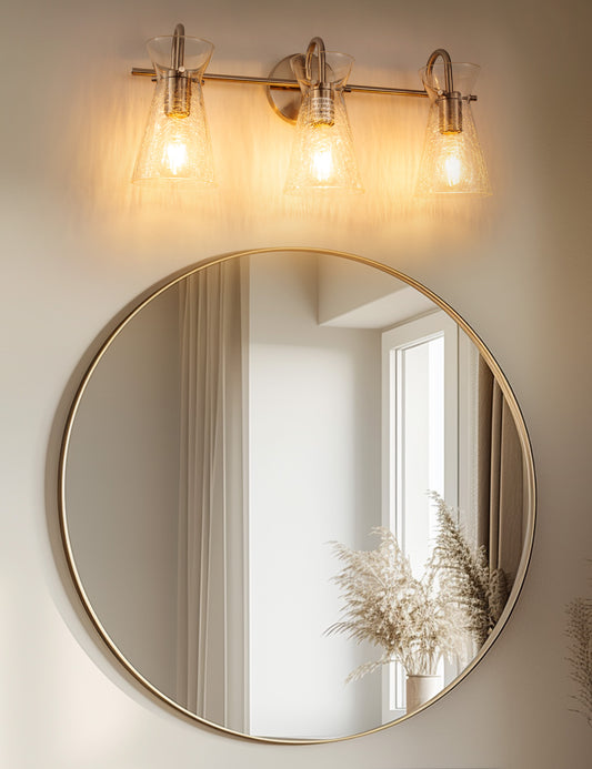 YANSUN 24 in. 3-Light Brushed Nickel Vanity Light with Glass Shades, Modern Wall Sconce for Bathroom, Vanity, or Dressing Room