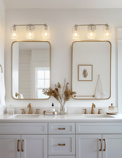 YANSUN 20 in. 3-Light for Bathroom Vanity Light Polished Nickel with Clear Seedy Glass Shade Dimmable for Vanity Powder Room