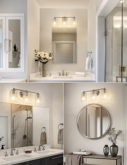 YANSUN 20 in. 3-Light for Bathroom Vanity Light Polished Nickel with Clear Seedy Glass Shade Dimmable for Vanity Powder Room