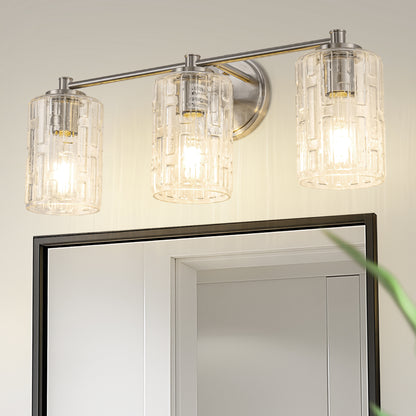 YANSUN 20 in. 3-Light for Bathroom Vanity Light Polished Nickel with Clear Seedy Glass Shade Dimmable for Vanity Powder Room