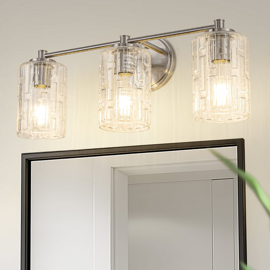 YANSUN 20 in. 3-Light for Bathroom Vanity Light Polished Nickel with Clear Seedy Glass Shade Dimmable for Vanity Powder Room