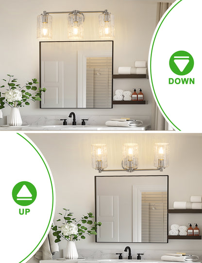 YANSUN 20 in. 3-Light for Bathroom Vanity Light Polished Nickel with Clear Seedy Glass Shade Dimmable for Vanity Powder Room