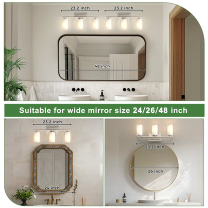 YANSUN 22 in. Brushed Nickel 3-Light Vanity Light with Clear Cylinder Glass Shade for Bathroom, Powder Room or Dressing Room