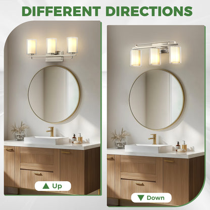 YANSUN 22 in. Brushed Nickel 3-Light Vanity Light with Clear Cylinder Glass Shade for Bathroom, Powder Room or Dressing Room