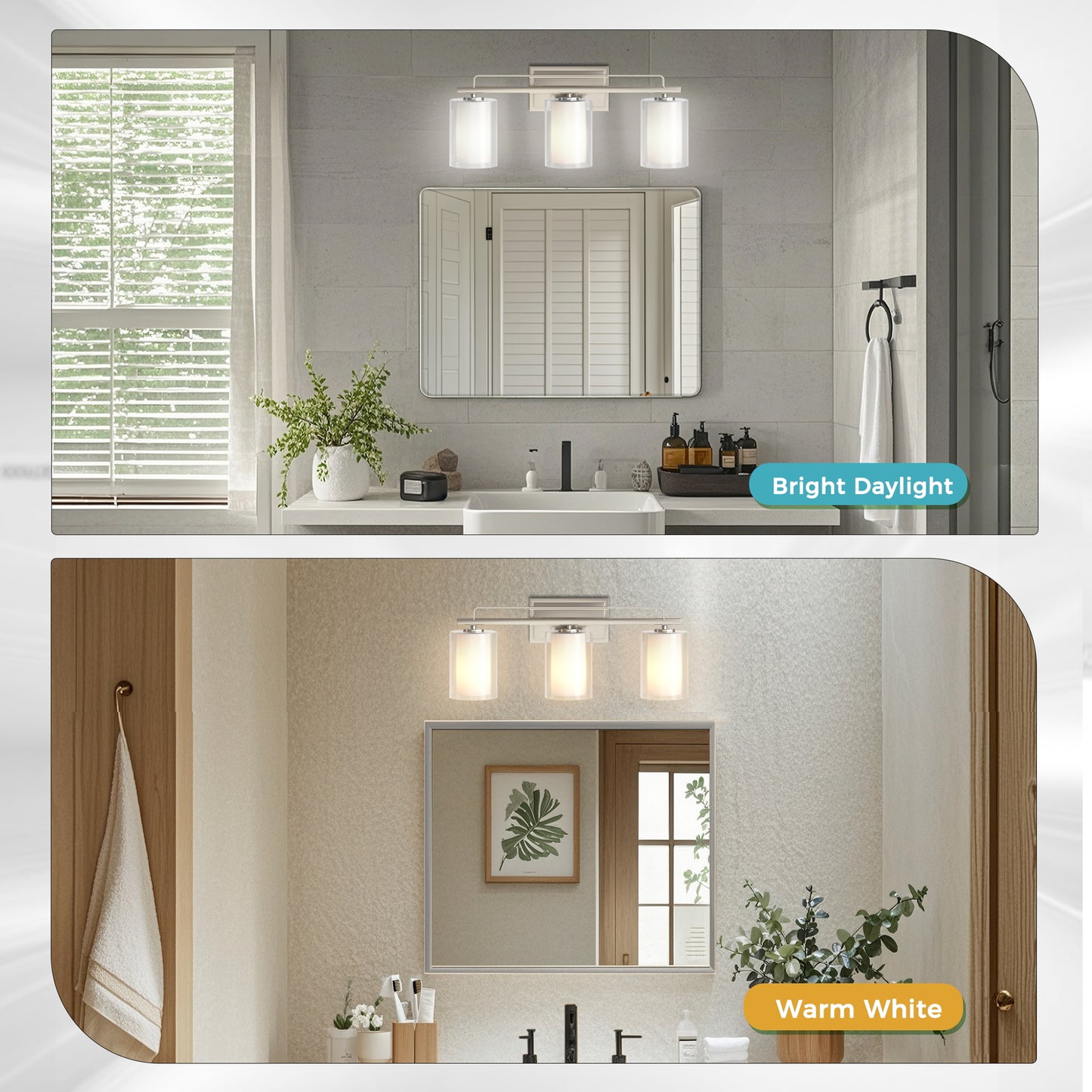 YANSUN 22 in. Brushed Nickel 3-Light Vanity Light with Clear Cylinder Glass Shade for Bathroom, Powder Room or Dressing Room