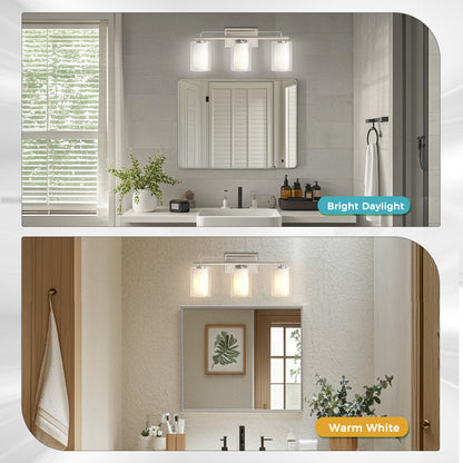 YANSUN 22 in. Brushed Nickel 3-Light Vanity Light with Clear Cylinder Glass Shade for Bathroom, Powder Room or Dressing Room