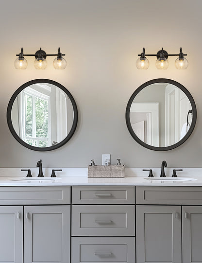 YANSUN 20 in. 3-Light Matte Black Bathroom Vanity Light, Industrial Design with Clear Glass Globe Shades for Vanity, or Mirror