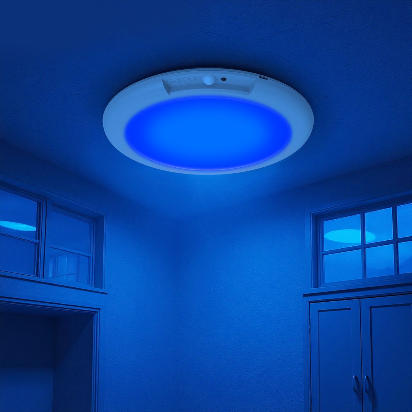 YANSUN 7.5 in. 1-Light RGB White Round Dimmable Motion Sensor Integrated LED Flush Mount Ceiling Light with Remote for Bedroom