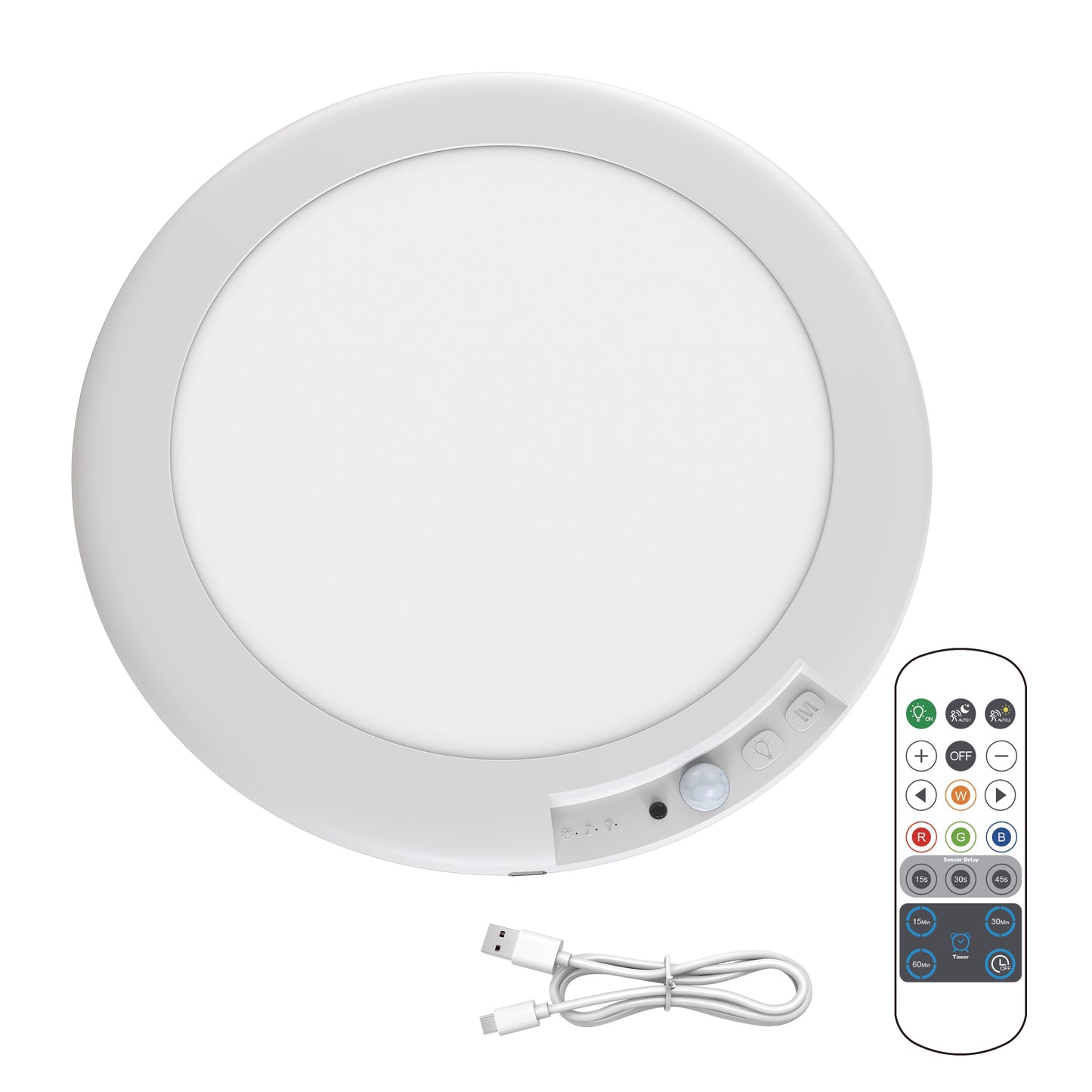 YANSUN 7.5 in. 1-Light RGB White Round Dimmable Motion Sensor Integrated LED Flush Mount Ceiling Light with Remote for Bedroom