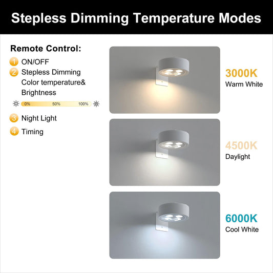 YANSUN 3-Pack  Round Wall LED Lights White Plastic 0.5W with Remote Control