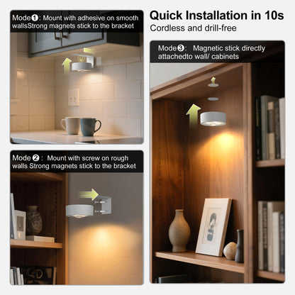 YANSUN 3-Pack White Round LED Picture Lights for Wall with Dimmable Painting Lights and Remote Timer for Paintings or Frames