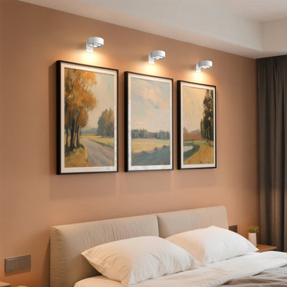 YANSUN 3-Pack White Round LED Picture Lights for Wall with Dimmable Painting Lights and Remote Timer for Paintings or Frames