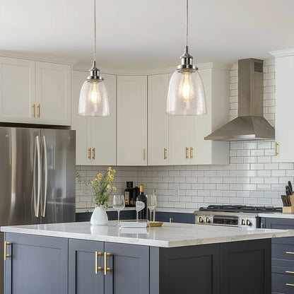 YANSUN Single-Head Pendant Light with Bubble Glass Shade, Non-Integrated Bulb, Sand Nickel Finish, E26 Socket