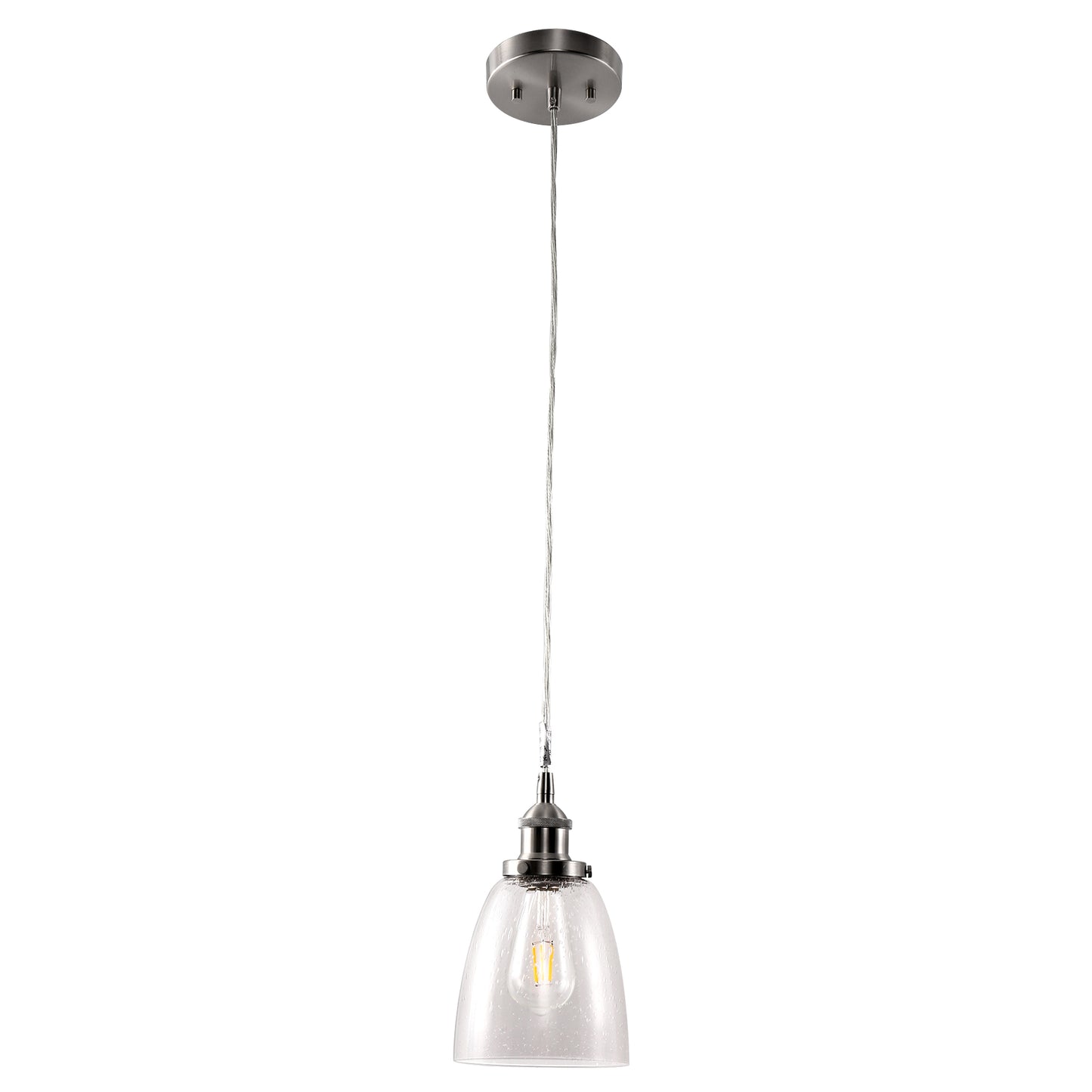 YANSUN Single-Head Pendant Light with Bubble Glass Shade, Non-Integrated Bulb, Sand Nickel Finish, E26 Socket