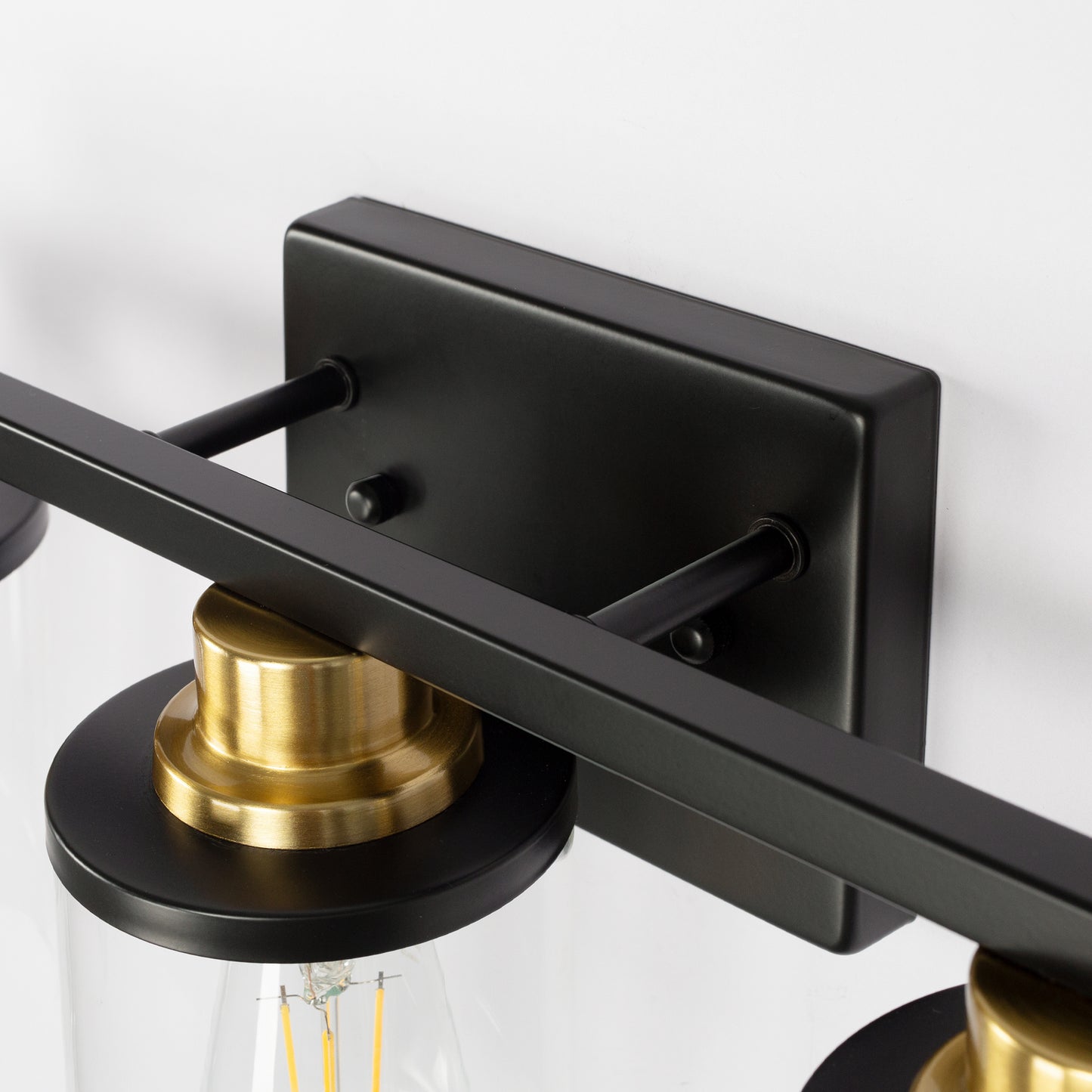 YANSUN 20 in. 3-Light Black and Gold Vanity Light with Clear Glass Shades for Bathroom or Bedroom Mirror