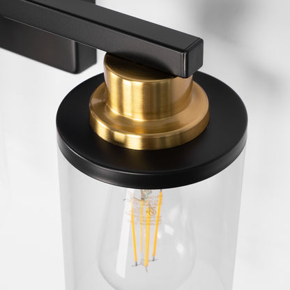YANSUN 20 in. 3-Light Black and Gold Vanity Light with Clear Glass Shades for Bathroom or Bedroom Mirror