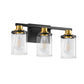YANSUN 20 in. 3-Light Black and Gold Vanity Light with Clear Glass Shades for Bathroom or Bedroom Mirror