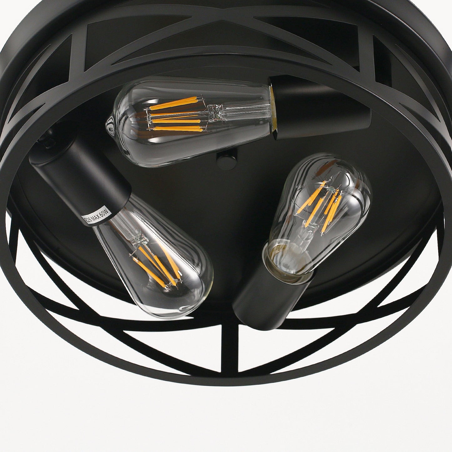 YANSUN 12.6 in. 3-Light Black Metal Drum Flush Mount Lighting with No Bulbs Included 1-Pack