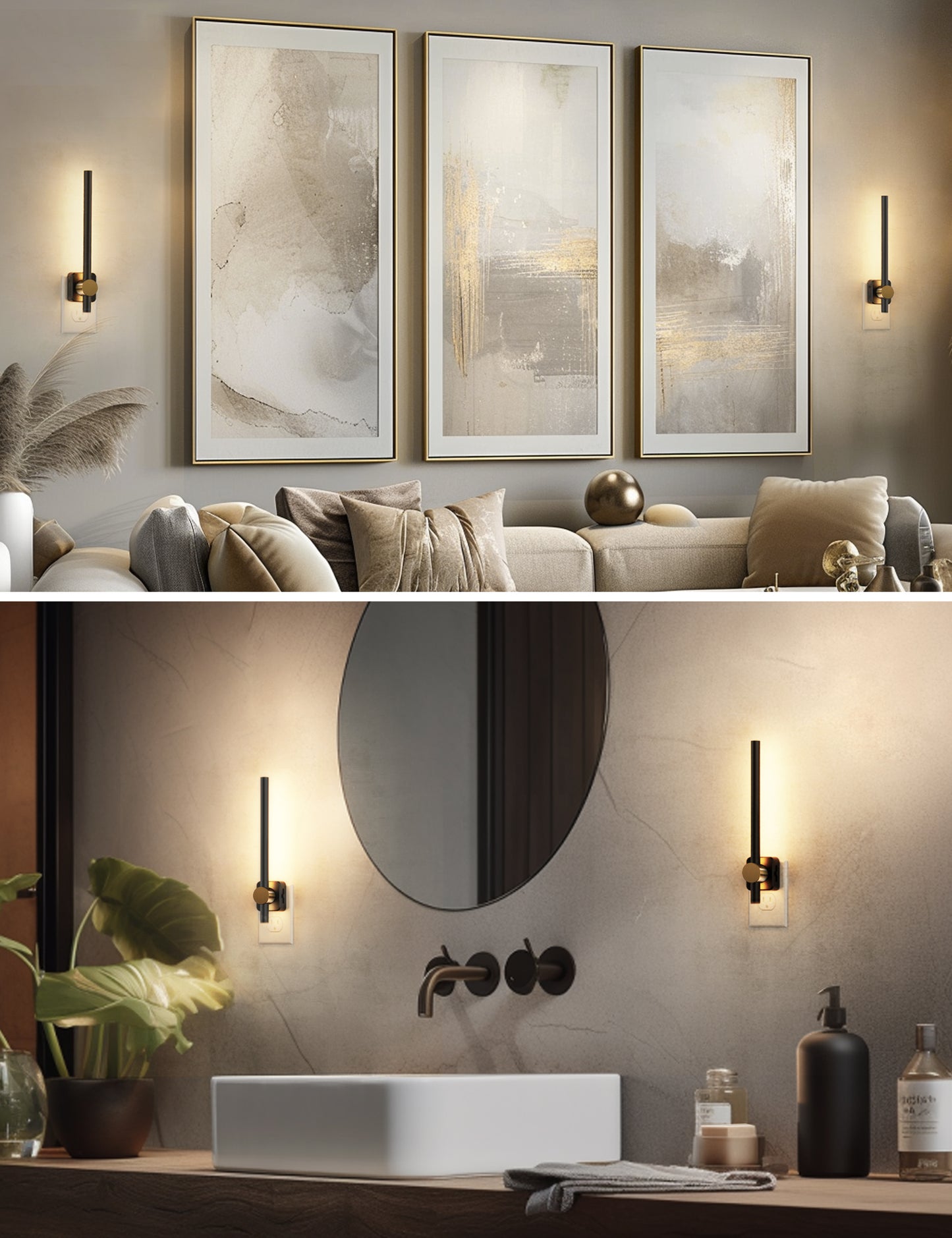 YANSUN 2W Integrated LED Plug-In Night Light, Long Slim Round Bar, Slide Dimming, Warm White 3000K, 1-Pack