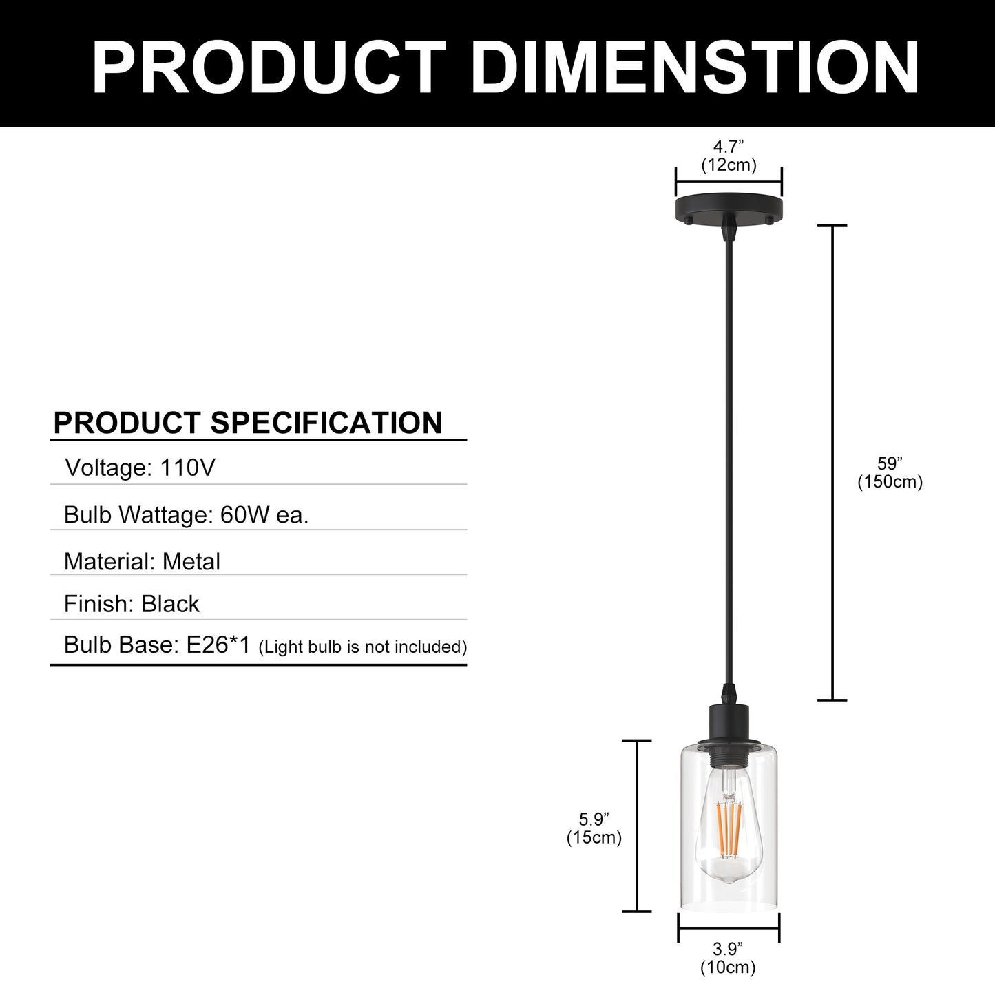 YANSUN Matte Black Rustic Industrial 60-Watt 1-Light Mini Pendant Light with Metal Shade