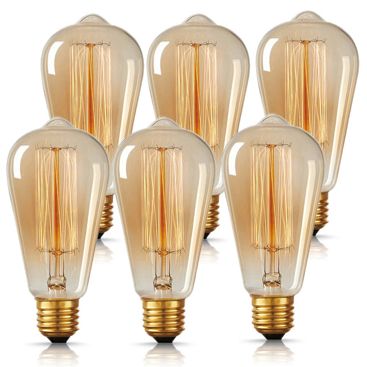 YANSUN 60W Equivalent Vintage ST64 Dimmable Edison Incandescent Light Bulb 2700K, 6-Pack