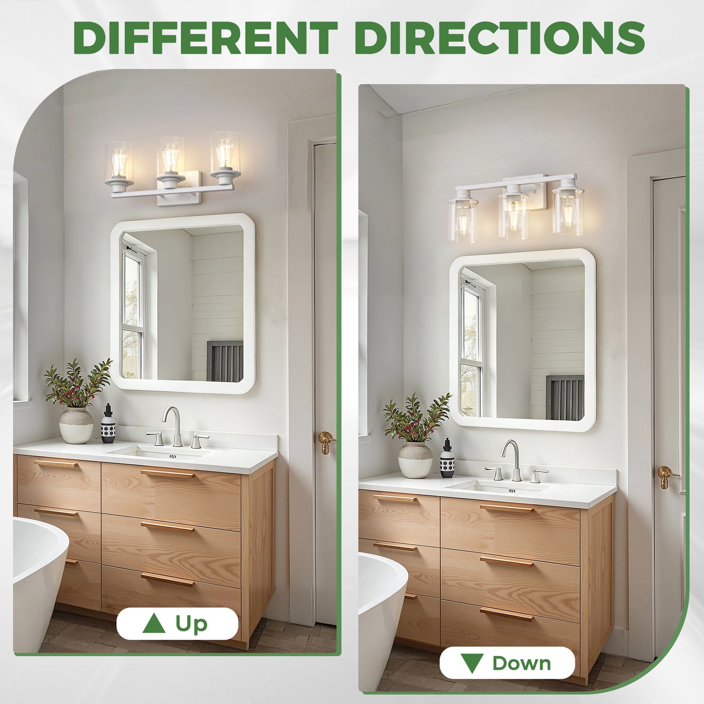 YANSUN 3-Light Vanity Mirror Light, 17-Inch Length, Hand-Finished White Rustic Finish, ETL Certified, E26 Sockets