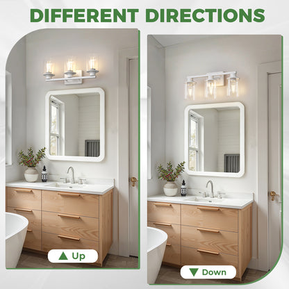 YANSUN 3-Light Vanity Mirror Light, 17-Inch Length, Hand-Finished White Rustic Finish, ETL Certified, E26 Sockets