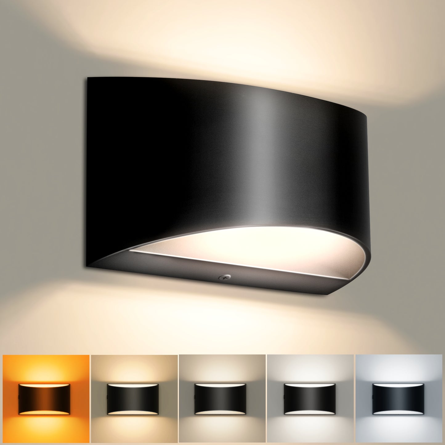 YANSUN Semi-Circle Black Plastic Wall Sconce with 5CCT Dimmable Color Temperature and Wall Switch Control (Includes Mounting Plate)