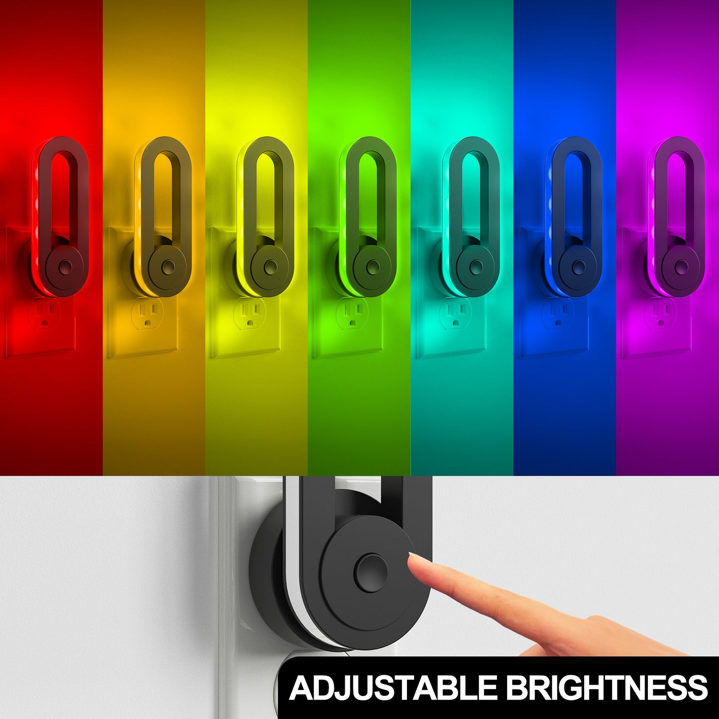 YANSUN 1-Pack RGB Rainbow Running Light Plug-in Night Light with Photocell Sensor 180?? Rotatable Color Changing Wall Night Lamp US Plug