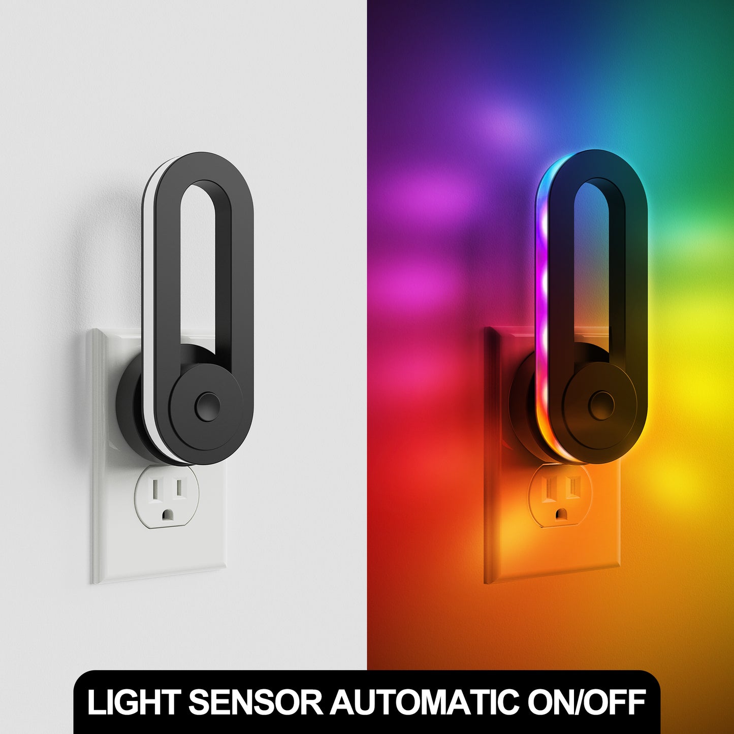 YANSUN 1-Pack RGB Rainbow Running Light Plug-in Night Light with Photocell Sensor 180?? Rotatable Color Changing Wall Night Lamp US Plug
