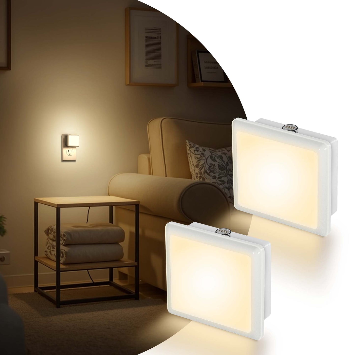 YANSUN 0.3 Watts Plug-in Light Sensor LED Night Light 3000K Warm White Square Design 6-Pack