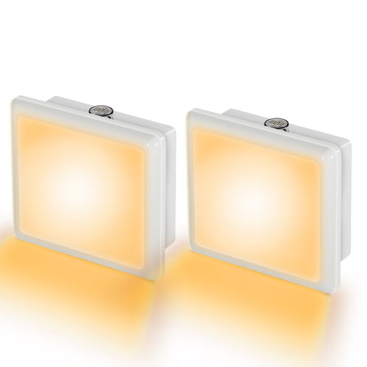 YANSUN 2-Pack 0.3W Plug-in Light-Controlled Night Light, Square Design, Amber Light, No Dimming, U.S. Two-Prong Plug