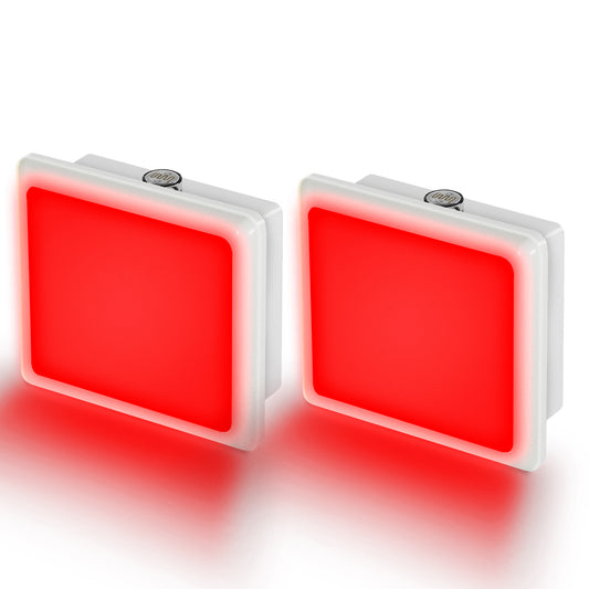 YANSUN 2-Pack 0.3W Plug-in Light-Controlled Night Light, Square Shape, Red Light with Red Cover