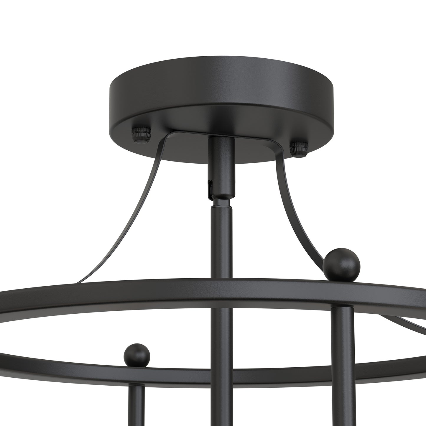 YANSUN 13 in. 3-Light Black Vintage Drum Farmhouse Semi-Flush Mount Ceiling Fixture with No Glass Shade 1-pack