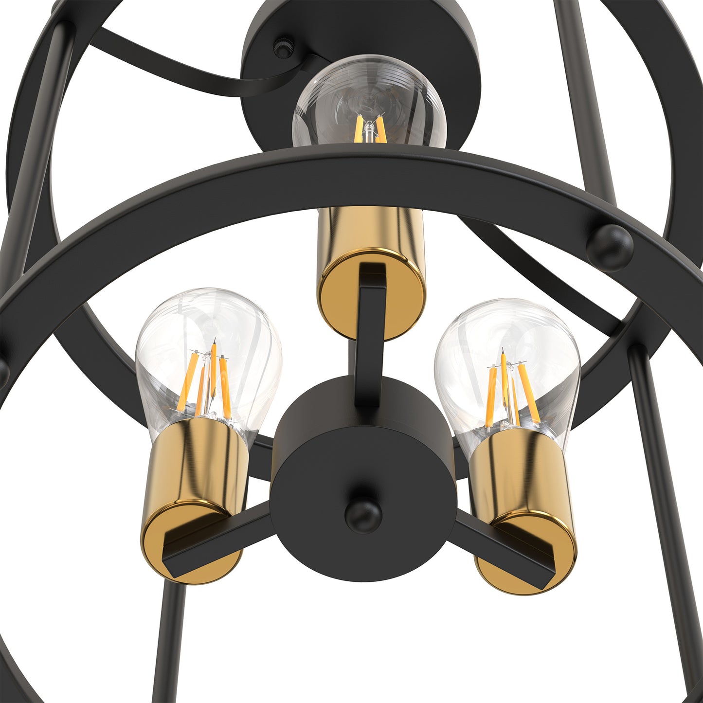 YANSUN 13 in. 3-Light Black Vintage Drum Farmhouse Semi-Flush Mount Ceiling Fixture with No Glass Shade 1-pack